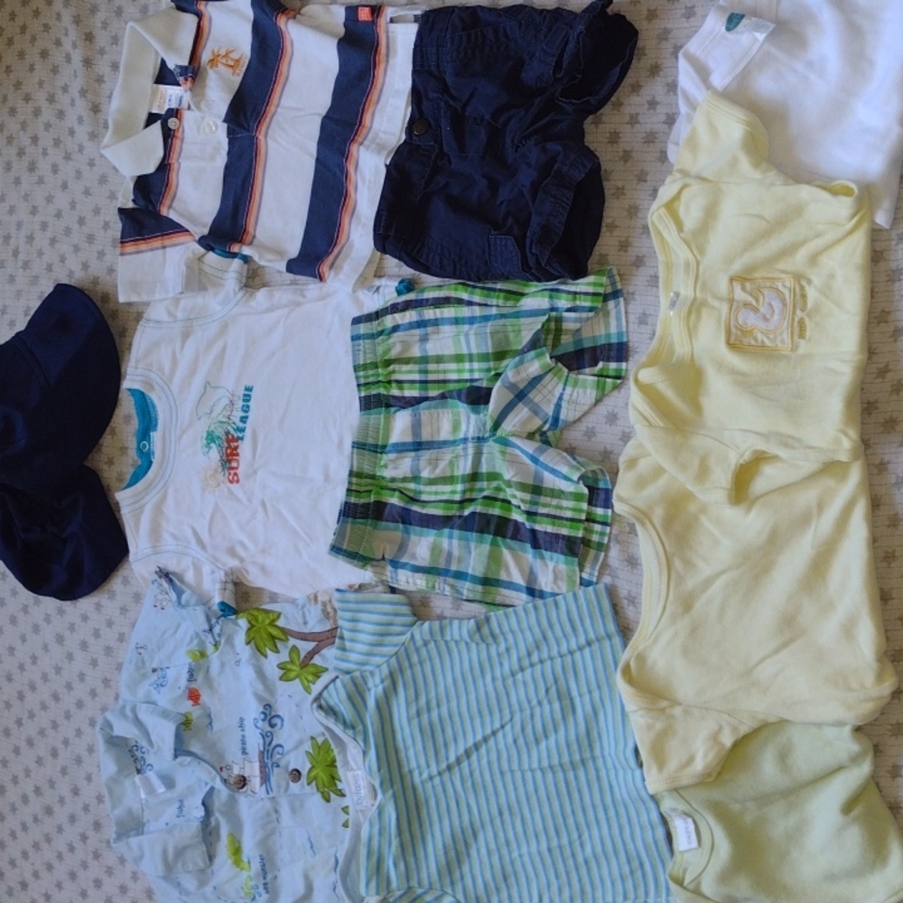 Boys Bright Summer Bundle - All Size 3-6  Months with Bonus Beach/Sun Hat